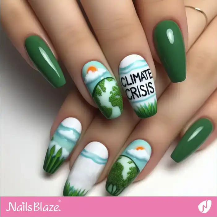 Green Climate Crisis Nail Art | Climate Crisis Nails - NB3173